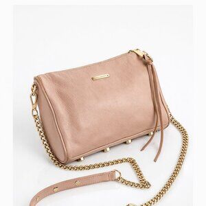 Rebecca Minkoff Mini 5 Zip Crossbody Bag Nude Beige Pebbled Leather Gold Chain